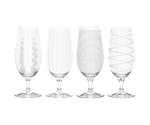 MIKASA Beer Glasses/Craft Beer Glass Set with Decorative Etching, Silver, 4 Count (Pack of 1)