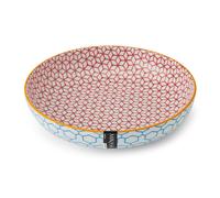 Mikasa Blue Geometric Stoneware Bowl Set, Set of 4 Coupe Bowls for Dining, 2-Toned Multi-Purpose Shallow Serving Dishes, 900ml, 21 x 5cm - Blue - Stoneware - Bowls