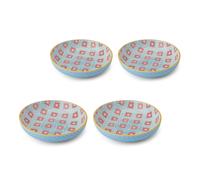 Mikasa Blue Mosaic Stoneware Bowl Set, Set of 4 Coupe Bowls for Dining, 2-Toned Multi-Purpose Shallow Serving Dishes, 900ml, 21 x 5cm - Blue - Stoneware - Bowls