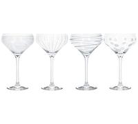 MIKASA Cheers Champagne Saucers, Crystal Retro Champagne Glasses, Silver Design, 400ml, Set of 4