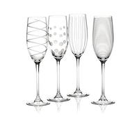 MIKASA Cheers Crystal Champagne Flutes Set, 4 Piece, Champagne Glasses with Quirky Designs, 250ml