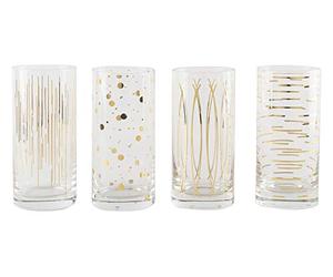 Mikasa 'Cheers' Etched Crystal Highball Cocktail Glasses, 470 ml - Gold Effect (Set of 4)
