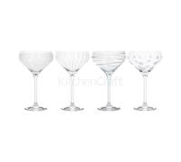 MIKASA Cheers Champagne Saucers, Crystal Retro Champagne Glasses, Silver Design, 400ml, Set of 4