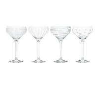 MIKASA Cheers Champagne Saucers, Crystal Retro Champagne Glasses, Silver Design, 400ml, Set of 4