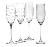 MIKASA Cheers Crystal Champagne Flutes Set, 4 Piece, Champagne Glasses with Quirky Designs, 250ml