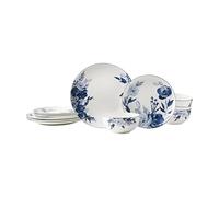 Mikasa Darcy Bone China Lightweight Chip Resistant 12 Piece Dinnerware Set, Service for 4,Blue and White