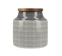 MIKASA Drift Ceramic Storage Canister for Tea, Coffee or Sugar, Hand Decorated Grey Batik Design, Wooden Lid, 12.5cmx12cm, 900ml