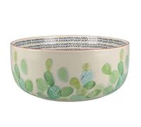 MIKASA Drift Large Ceramic Salad Serving Bowl, Hand Decorated Cactus Design, Natural, Blue and Green, 24cm
