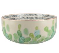 MIKASA Drift Large Ceramic Salad Serving Bowl, Hand Decorated Cactus Design, Natural, Blue and Green, 24cm