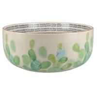 MIKASA Drift Large Ceramic Salad Serving Bowl, Hand Decorated Cactus Design, Natural, Blue and Green, 24cm