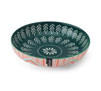 Mikasa Folk Pattern Stoneware Bowl Set, Set of 4 Coupe Bowls for Dining, 2-Toned Multi-Purpose Shallow Serving Dishes, 900ml, 21 x 5cm - Red - Stoneware - Bowls