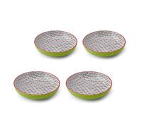 Mikasa Green Geometric Stoneware Bowl Set, Set of 4 Coupe Bowls for Dining, 2-Toned Multi-Purpose Shallow Serving Dishes, 900ml, 21 x 5cm - Green - Stoneware - Bowls