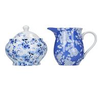 Mikasa Hampton Milk Jug and Sugar Bowl Set in Gift Box, Porcelain, White/Blue, 2 Pieces