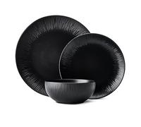 Mikasa Jardin Midnight 12-Piece Dinner Set, Stoneware Dinner Set for 4 with Dinner Plates, Side Plates and Bowls, Black - Gift Boxed & Dishwasher Safe
