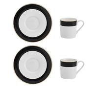 MIKASA Luxe Deco 2pc Fine China Espresso Cup & Saucer Set - Band Pattern, 100ml, Gift Boxed