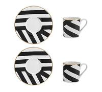 Luxe Deco Geometric Stripe China Espresso Cups and Saucers, Set of 2, 100ml Mikasa Black One Size