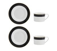 MIKASA Luxe Deco 2pc Fine China Tea Cup & Saucer Set - Band Pattern, 200ml, Gift Boxed