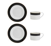 MIKASA Luxe Deco 2pc Fine China Tea Cup & Saucer Set - Band Pattern, 200ml, Gift Boxed