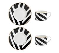 Mikasa Luxe Deco Geometric Print China Tea Cups and Saucers, Set of 2, 200ml - Black / White - Clay - Cup and Saucer