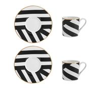 Mikasa Luxe Deco Geometric Stripe China Espresso Cups and Saucers, Set of 2, 100ml - Black / White - Clay - Cup and Saucer