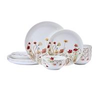 Mikasa Meadow Serenade 12 Piece Floral Bone China Durable Chip Resistant Lightweight Dinnerware Set, Service for 4