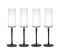 MIKASA Palermo Crystal Champagne Flutes Set of 4, 250ml, Champagne Glass Set with Black Stems | 100% Lead-Free Crystal - Gift Boxed & Dishwasher Safe