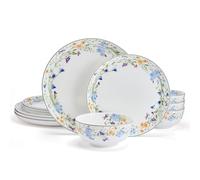 Mikasa Quinn Lightweight Bone China 12 Piece Dinnerware Plate Bowl Set, Service for 4