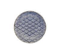 MIKASA Satori Japanese Side Plates with Wave Pattern and Gold Rim, Porcelain, Indigo Blue, 22cm
