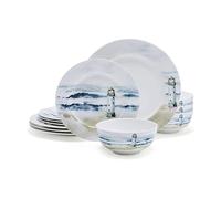 Mikasa Seaside Coastal Bone China Lightweight Chip Resistant 12 Piece Dinnerware Set, Service for 4