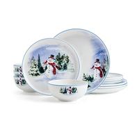 Mikasa Snowman Forest Chip Resistant 12 Piece Dinnerware Set, Service for 4