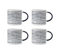 Mikasa Striped Stoneware Mug Set, Set of 4 Durable Stoneware Cups, 390ml in White Mikasa White