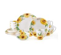 Mikasa Sunflower Bone China Lightweight Chip Resistant 16 Piece Dinnerware Set, Service for 4, Multicolor