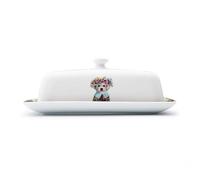 Mikasa Tipperleyhill Decorative Ceramic Butter Dish with Lid, Illustrated Quirky Puppy Butter Storage Dish, Food Storage and Improvement, 21 x 11 x 7cm