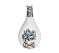 Mikasa Tipperleyhill Decorative Spoon Holder Porcelain Kitchen Utility, Illustrated Quirky Cat and Floral Design, Kitchen Improvement, Counter-Top, Table-Top Additions, Dishwasher Safe, 21 x 11 x 3cm