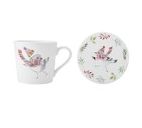 MIKASA TipperleyHill Fine China Mug and Coaster Set for Coffee and Tea, China Coffee Cup, 380ml, Christmas Robin Themed Collection, Ideal for Gifting