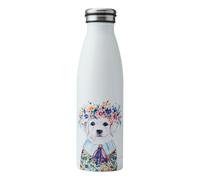Mikasa Tipperleyhill Hedgehog Print Water Bottle, Insulated Travel Bottle, 500ml - White - Stainless Steel - Water Bottle