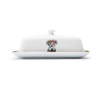 Mikasa Tipperleyhill Porcelain Butter Dish and lid, Puppy Print, 21 x 11 x 7cm