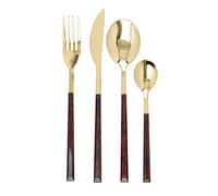 Mikasa Tortoiseshell Cutlery Set, Gold Polished Stainless Steel, Knives, Forks, Spoons, Teaspoons, 16pc Set for 4