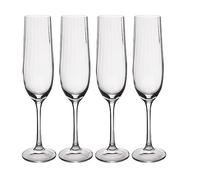 MIKASA Treviso Champagne Flute Glasses, Set of 4 Ridged Crystal Glasses, 190ml Sparkling Wine Stemmed Glass Set, Elegant Glassware for Weddings, Parties, Celebrations, Drinkware Gift Set