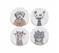 Mikasa x Tipperleyhill Scallop Shaped Unique Abstract Animal Print Drinks Coasters Cork Backed Set of 4 Home Décor