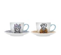 Mikasa x Tipperleyhill Teacups and Saucers, Set of 2 Fine China Teacups and Saucers, 240ml, Perfect for Afternoon Tea, Dishwasher Safe & Gift Boxed