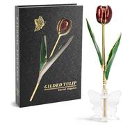 Mikasol 24K Gold Dipped Real Tulip - Romantic Deep Red, Forever Flower Gift with Book-Style Gift Box & Butterfly Stand, Perfect for Her, Wife, Girlfriend, Anniversary, Valentine’s Day