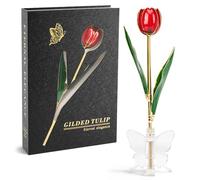 Mikasol 24K Gold Dipped Real Tulip - Romantic Ruby Red, Forever Flower Gift with Book-Style Gift Box & Butterfly Stand, Perfect for Her, Wife, Girlfriend, Anniversary, Valentine’s Day