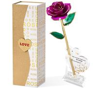 Mikasol Gold Dipped 24K Forever Preserved Rose, 1 Pack Infinity Flower Decor Hand Dipped Romantic Gift for Women in Her Wife Girlfriend Birthday Anniversary Valentines Mothers Day Christmas(Purple)