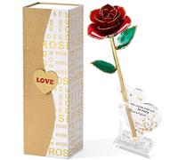Mikasol Gold Dipped 24K Forever Preserved Rose, 1 Pack Infinity Flower Decor Hand Dipped Romantic Gift for Women in Her Wife Girlfriend Birthday Anniversary Valentines Mothers Day Christmas(Red)