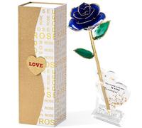 Mikasol Gold Dipped 24K Forever Preserved Rose, 1 Pack Infinity Flower Decor Hand Dipped Romantic Gift for Women in Her Wife Girlfriend Birthday Anniversary Valentines Mothers Day Christmas(Blue)