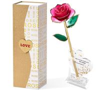 Mikasol Gold Dipped 24K Forever Preserved Rose, 1 Pack Infinity Flower Decor Hand Dipped Romantic Gift for Women in Her Wife Girlfriend Birthday Anniversary Valentines Mothers Day Christmas(Pink)
