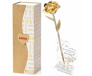 Mikasol Gold Dipped Real 24K Gold Rose, 1 Pack Infinity Flower Decor Hand Dipped in 24K Romantic Rose Gifts for Women in Her Wife Girlfriend Birthday Anniversary Valentines Mothers Day Christmas