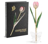 Mikasol Gold Dipped Real Tulip - Dreamy Gradient Pink, Romantic Forever Flower Gift with Book-Style Box & Butterfly Stand, Perfect for Her, Girlfriend, Valentine’s Day, Birthday