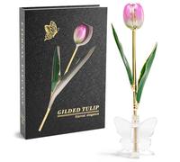 Mikasol Gold Dipped Real Tulip - Mystic Gradient Purple, Luxury Forever Flower with Book-Style Gift Box & Butterfly Stand, Perfect for Her, Girlfriend, Anniversary, Valentine’s Day